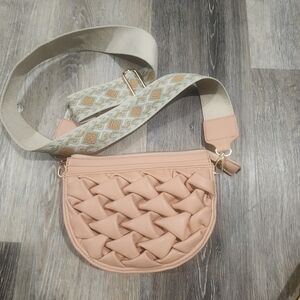Woven Half-Moon Crossbody Bag in Blush Pink -Ecostitch Nwt